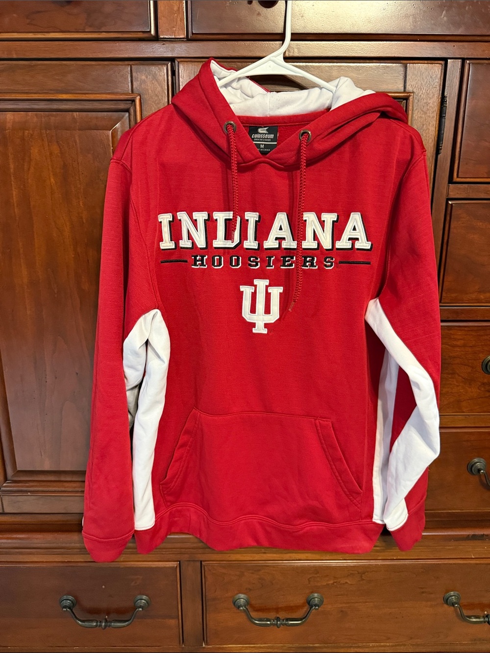 Indiana Hoosiers Red & White Hoodie with Embroidered Details, M